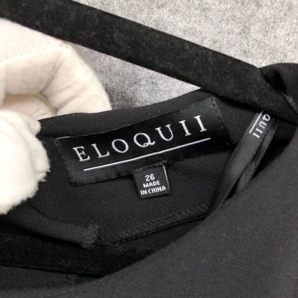 Eloquii Black Tie Sleeve Flowy Shift Dress Knee Length Plus Siz 26 LBD Formal - Picture 9 of 12